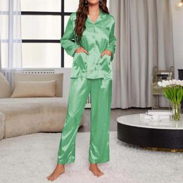 Home Clothing Women Casual Luxury Pajamas Thin Female Sleepwear Button Shirt Pants Loungewear Ladies Faux Silk Soft Homewear