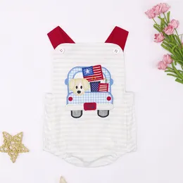 Clothing Sets Baby Boy Clothe Summer Fshion Style Bubble Cotton Sleeveless Design Boutique Sweet Ropmer With Flag Puppy Embroidery For 0-3m