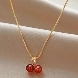 Party Favour Favours Red Agate Women's Necklace Personalised Burgundy Cherry Pendant Wedding Clavicle Chain For Guests