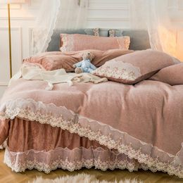 Bedding Sets Four Piece Winter Flannel Double Face Crystal Lace Bed Skirt Cashmere Cover