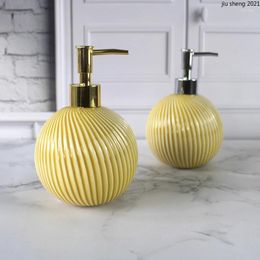 Liquid Soap Dispenser Creative Embossed Ceramic Lotion Bottle Yellow Twill Bathroom Shampoo Shower Gel Bottled Accessories