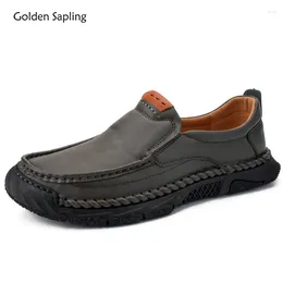 Casual Shoes Golden Sapling Man Loafers Business Flats Men's Fashion Male Leather Moccasins Grey Leisure Dress Footwear