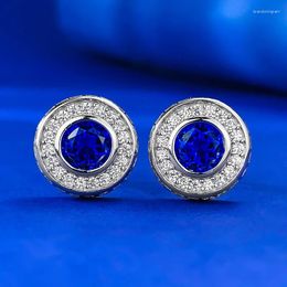 Stud Earrings European And American Border One Carat Blue Zircon For Luxury Women With Full Diamond Style Rings