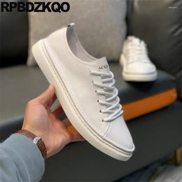 Casual Shoes Trainers Plain Sneakers Lace Up Athletic Sport Soft Latest Flats Skate Round Toe Rubber Sole Men Full Grain Leather Solid