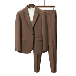 Men's Suits Boutique (Blazer Pants) Fashion Business Slim Fit Solid Color Light Breezy Work Casual Elegant Gentleman's Suit S-5XL