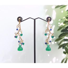 Stud Earrings Lii Ji Natural Green Agate Kyanite Leaves Handmade Stainless Steel Gold Plated Fashion Jewelry For Women