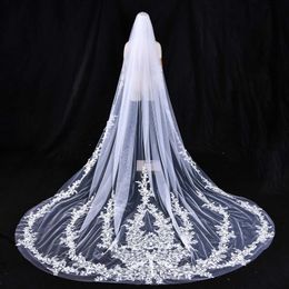 Wedding Hair Jewellery V222 Long Full Edge Lace Wedding Veil 1 Tier Bridal Veil with Comb 3M Cathedral Length Mantilla Wedding Accessories for Bride