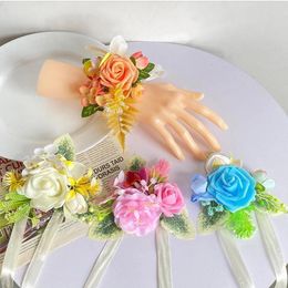 Decorative Flowers 6pcs Elegant Bridesmaid Wrist Flower Stereo Bohemian Artificial Headwear Handmade Rose Dress Wedding Accessories