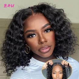 Deep Wave Short Bob Wig Human Hair Transparent Glueless Lace Front Wigs 13x4 Pre Cut Clouse Wigs Water Curly Frontal Wig