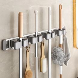 Hooks Hanger Mop Clamp Kitchen Broom Holding Rack Multi Purpose Scarless Wall Mounted Organiser Holder Drilling Free Tool