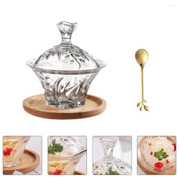 Disposable Cups Straws 1 Set Exquisite Salad Bowl Glass Dessert Suger Jar Fruit Wooden Tray