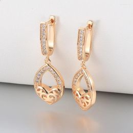 Stud Earrings 585 Rose Gold Colour For Women Girls Waterdrop Shape CZ Drop Dangle Elegant Jewellery HGE359