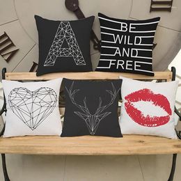 Pillow Geometric Letters Line Throw Case Antlers Love Red Lip Home El Sofa Minimalism Decoration Style Cover 45x45cm