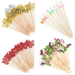 50100Pcs Disposable Bamboo Skewers Food Cocktail Picks Buffet Fruit Cupcake Fork Sticks Party Table Decoration Supplies 240422