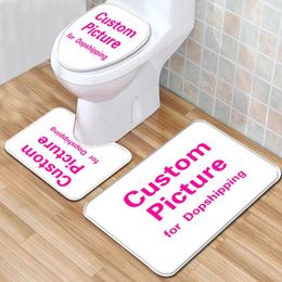 Bath Mats 3D Custom Toilet Seat Cover Carpet Customized Non-Slip Bathroom Mat Coral Fleece Rug 3 Pcs/set Rugs POD Drop