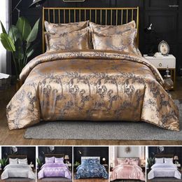 Bedding Sets Luxury 2/3pcs Jacquard Set Satin Duvet Cover 1 Quilt 1/2 Pillowcases US/EU/AUSize Gold King Size