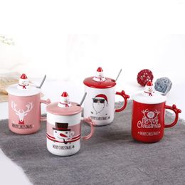 Mugs Creative Ceramic Mug Christmas Water Cup Office Supply With Cover And Spoon Gift Set Cartoon Coffee Red White