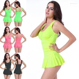 Women's Swimwear Beach Dress One-piece Suit Square Collar Backless And Slim Sexy Solid Sweet Bikini Swimming Skirt VS013