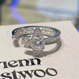 Brand Westwoods Full Diamond Zircon Horizontal Saturn Ring with Sparkling Charm and White Neutral Couple Nail