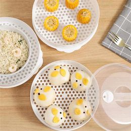 Double Boilers Microwave Oven Steamer Plastic Round With Lid Cooking Pot For Kitchen