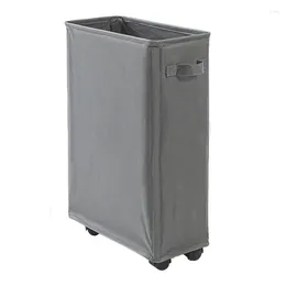 Laundry Bags Basket With Wheels Folding Slim Hamper Large Washing 50L Freestanding Narrow Corner Bin Handle Dirty Clothes