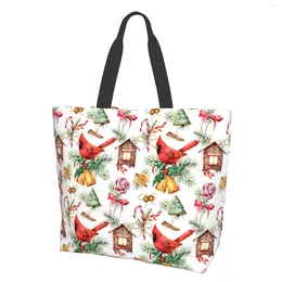 Shopping Bags Cardinal Birds Canvas Tote Bag With Strong Handle Reusable Grocery Washable Eco-Friendly School Beach For Women Girls