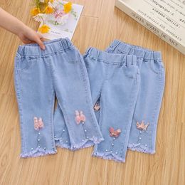 1-5 Years Children Girls Jeans Autumn Cropped Trousers Kids Spring Flare Pants Girls Bottoms 240507