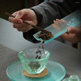 Tea Trays Sky Blue Glaze Glass Tray Spoon Handmade Zen Lotus Carved Chinese Style Ceremony Household Kungfu Shovel Spare Parts