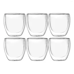 Mugs 6x Double Wall Coffee Cups 80ml Clear Insulated Drinking Glasses For Tea Beverage Cappuccinos Latte