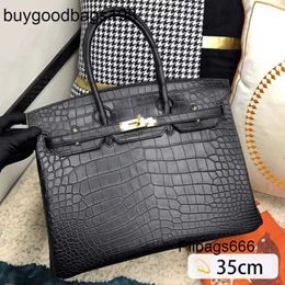 Designer Bag Birkinnss Handbags Hand Sewn Highend Matte Crocodile Leather Handbag for Men and Women Platinum Large 35cm Casual Lock Genuine 4U6U