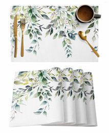 Table Mats Pastoral Style Plants Eucalyptus Leaves Placemat Wedding Party Dining Decor Linen Mat Kitchen Accessories Napkin