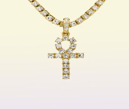 Egyptian Ankh Key of Life Necklaces Mens Iced out Bling crystal Pendant Gold Silver Tennis chain For women Rapper Hip Hop Jewelry Gift8599016