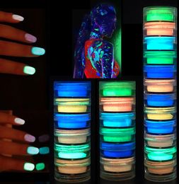 6 Colours Glow in the Dark Nail Powder Sculpture Acrylic Crystal Neon Florescent Dipping Luminous Powder 6pcsset5635674