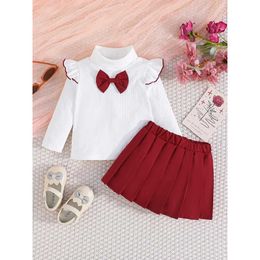 Clothing Sets Kids Girls 3-24 Months Long Sleeve High Collar Shirt and Pleated Skirt suit Toddler Baby Clothing suit Fashion KidsL2405