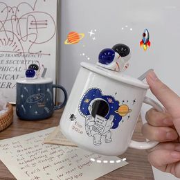 Mugs Creative Water Cup Ceramic Female Cute Mug With Lid Spoon Couple Household High Value Milk Coffee Cartoon