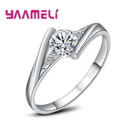 Wedding Rings Cute Womens Small Round Zircon Ring Vintage 925 Sterling Silver Jewelry Promise Crystal Engagement Bag Q240511