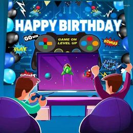 Party Decoration Blue Video Game Background Decor Room Themed Supplies Birthday Banners Living And Bedroom Pogr