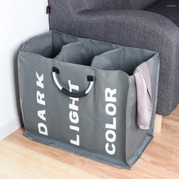 Laundry Bags Home Foldable Basket Large Dirty Hamper 3 Section Oxford Cloth Clothes Bag With Aluminium Handle