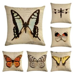 Pillow 1Pcs 45 45cm Colourful Butterfly Flower Pattern Cotton Linen Throw Cover Car Home Sofa Decorative Pillowcase