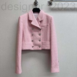 Women's Wool & Blends Designer Early Spring Product Light Pink Double breasted Shorts Woollen Suit Coat for Women 96AQ