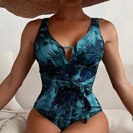 Women's Swimwear Print Women One Piece Swimsuit Sexy Brazilian Thong Push Up Monokini Summer U-back Bathing Suit Cut Out Bodysuit Female