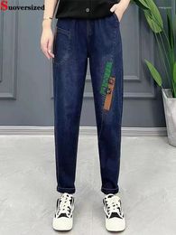 Women's Jeans Patch Designs Ankle-length Harem High Elastic Waist Korea Casual Pencil Vaqueros Women Streetwear Stretch Denim Pants