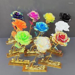 Decorative Flowers Valentine's Day 24K Foil Plated Rose Gold Lasts Forever Love Wedding Decor Lover Lighting Roses Creative Gifts 2024
