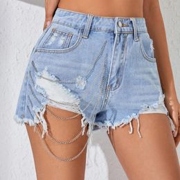 Women's Shorts Fashion Sexy Ripped Denim Woman 2024 High Waist Irregular Tassel Summer Jeans Korean Aesthetic Streetwear