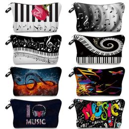 Storage Bags Heat Transfer Music Notes Print Cosmetic Piano / Guitar Painting Women Makeup Bag High Quality Portable Pencil Case Custom