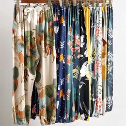 Women's Pants Capris 2024 Summer New Pyjamas Home Pants Womens Pants Korean Style Loose Sweat Trousers Femme Plus Size Beach Outfits Bottoms Pyjamas Y240509