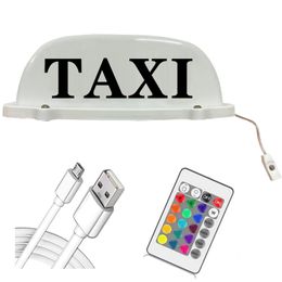 Taxi Sign Logo Cab Top Light Roof Sign USB Rechargeable Battery 24 Key IR Remote Controller Colourful Light with Magnetic Base Waterproof White Sheel