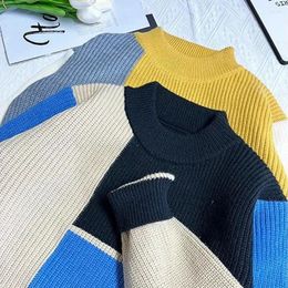 Men's Sweaters Autumn/Winter Wool Loose And Fashionable Color Block Sweater Half High Collar Comfortable Pullover Bottom