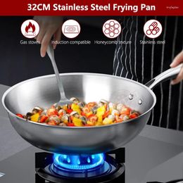 Pans 32cm Stainless Steel Frying Pan 3 Ply Professional Grade Skillet Kitchen Fry Cooking Wok Dishwasher Safe Silver