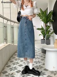 Skirts A-line Denim Skirts Women Summer S-5XL All-match Fashion Harajuku Solid Mid-calf Simple Elegant dents Falda Aesthetic Y240513